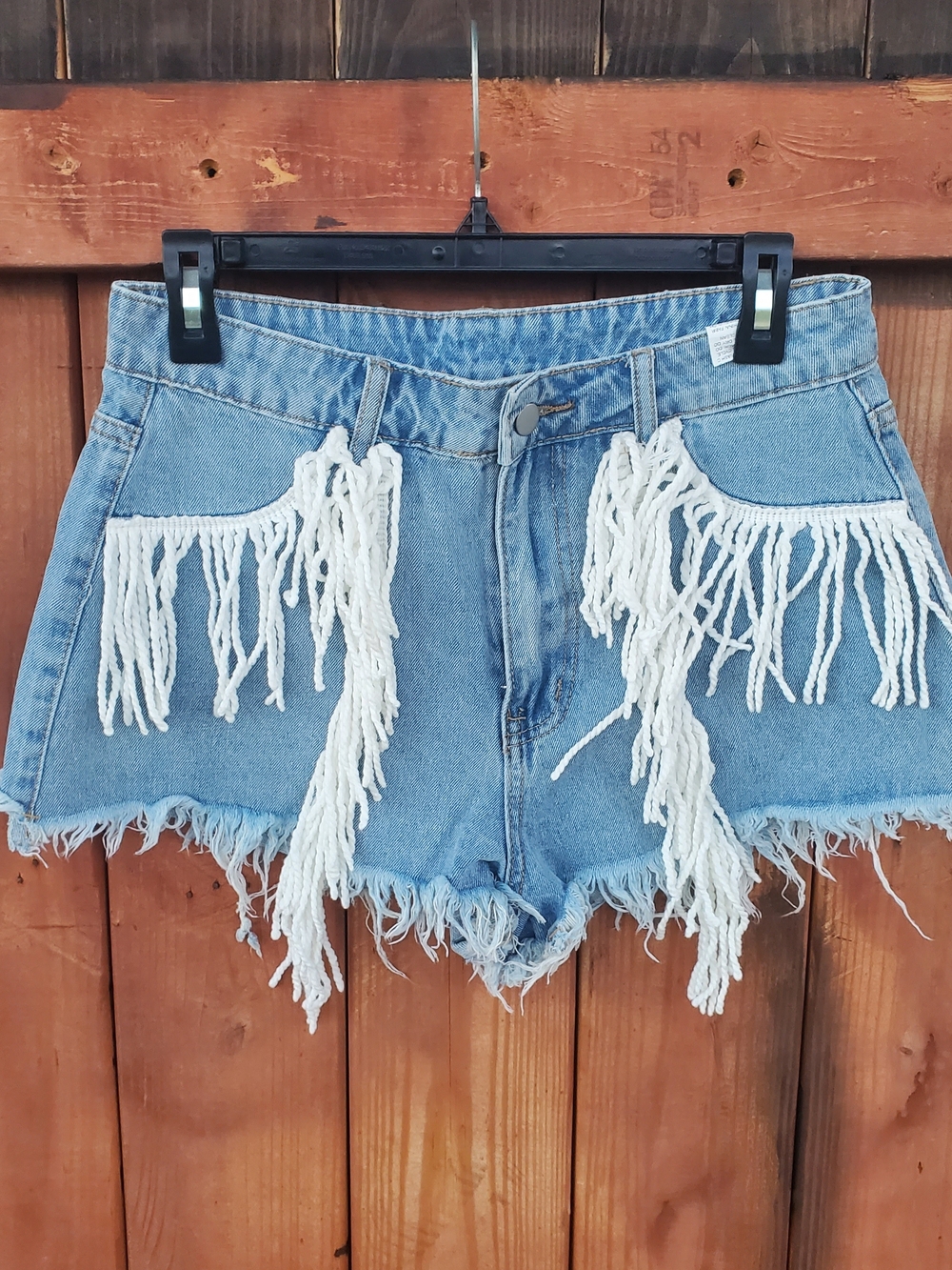 SHEIN Light Blue Denim Fringe High-Rise Shorts